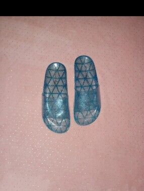 just be Blue Glitter Jelly Slide Sandals for Women